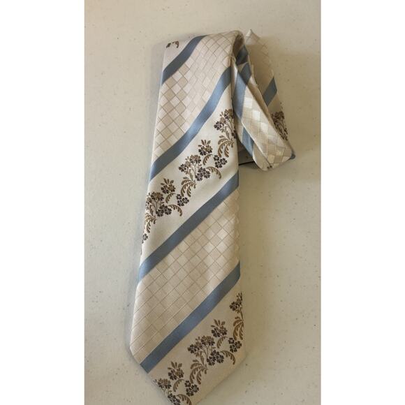 Gian Mario Hand Made In Italy Vintage Neck Ties Blue And Brown Design - Picture 1 of 4